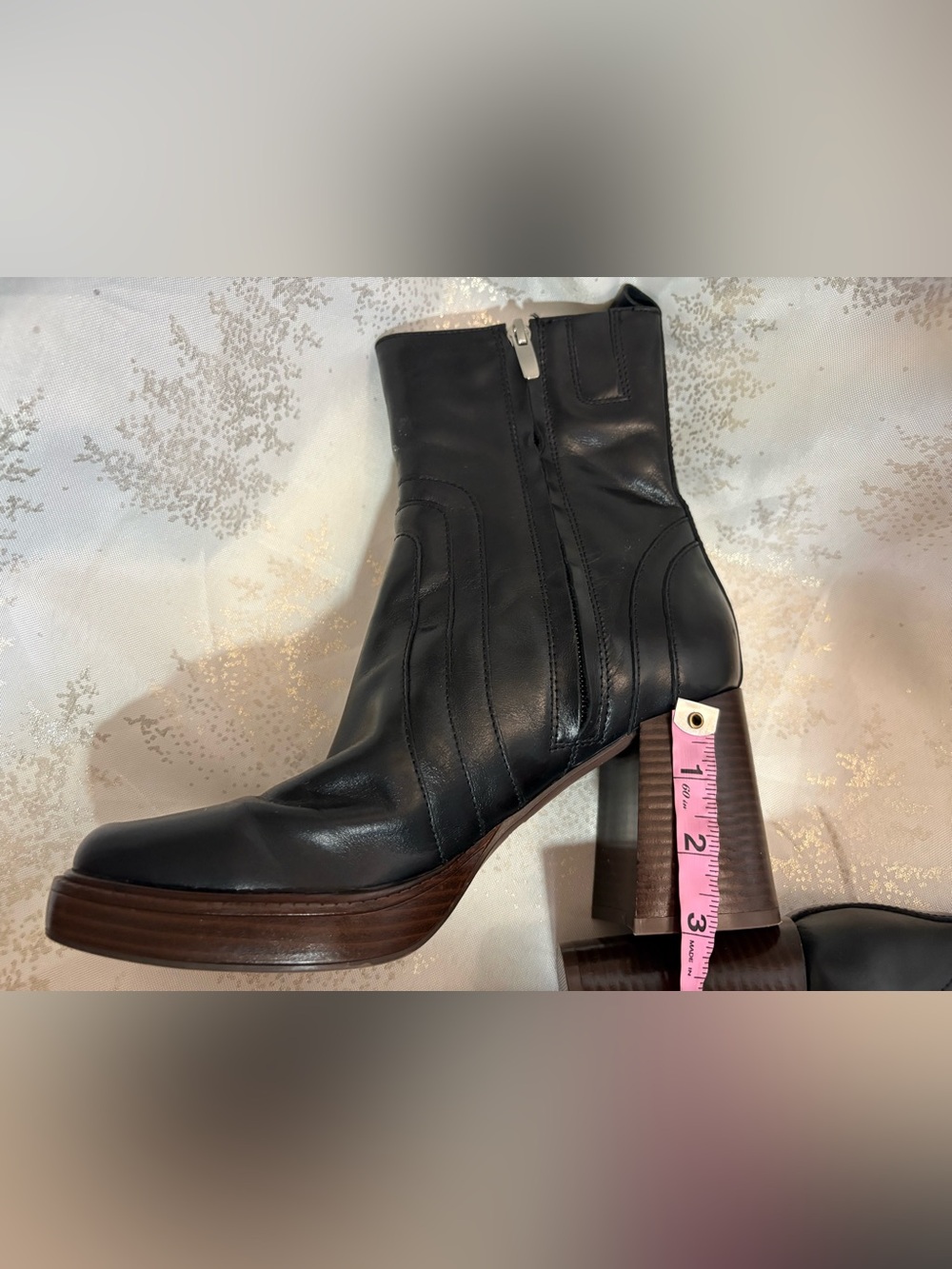 Nine West Black Leather Platform Block Heel Ankle Boots - Picture 8 of 16